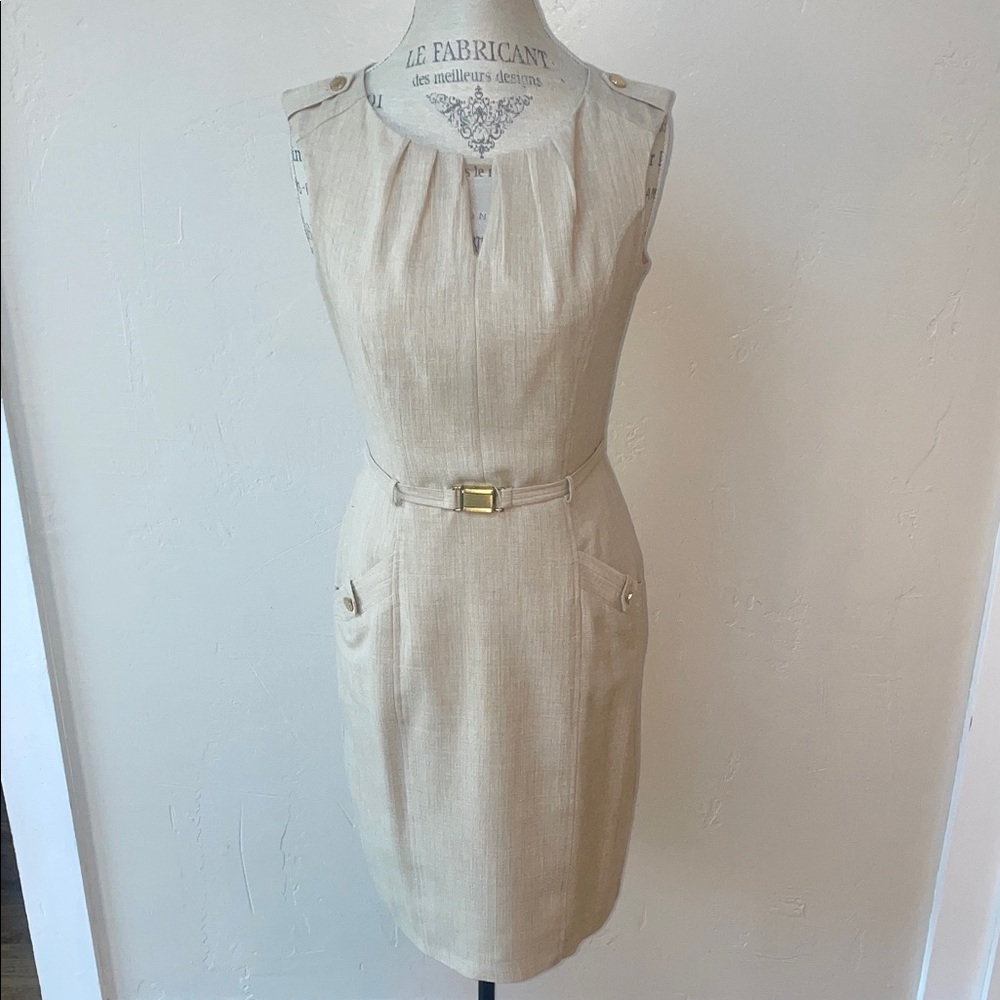 Tracy Evans Linen Belted Dress with Gold Accents